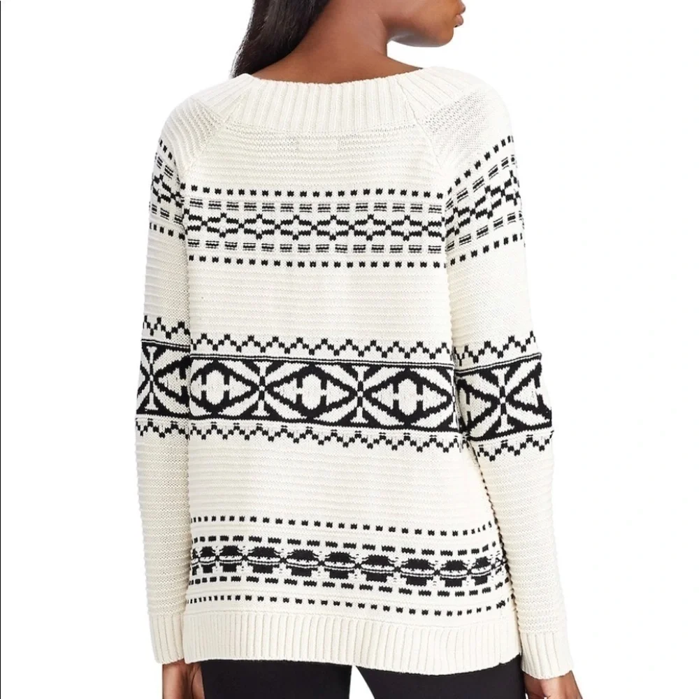 NWT CHAPS BLACK & CREAM FAIR ISLE SWEATER SZ M